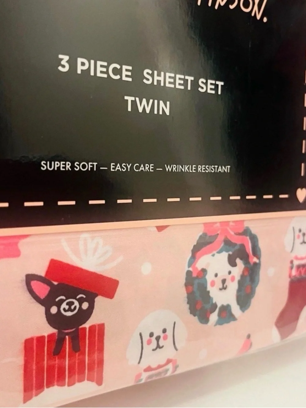 Betsey Johnson Holiday Dogs Pink 3 Piece Twin Size Sheet Set